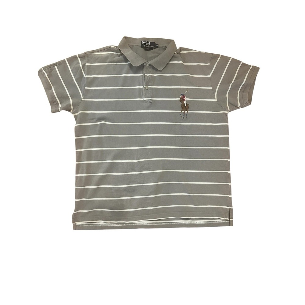 Polo Ralph Lauren Men's Striped Polo Shirt - Size 3XL - 100% Cotton Gray & White